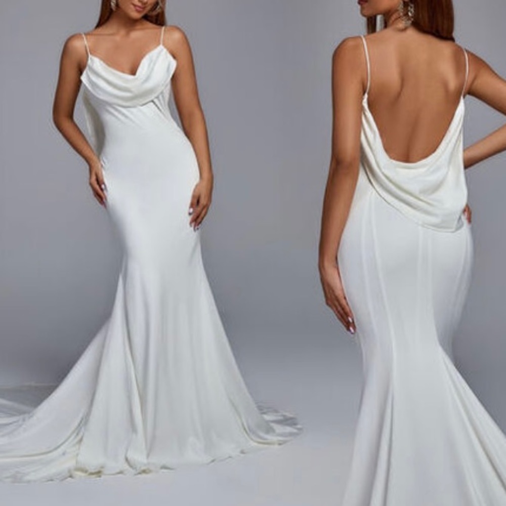 Ivory draped neck/back dress